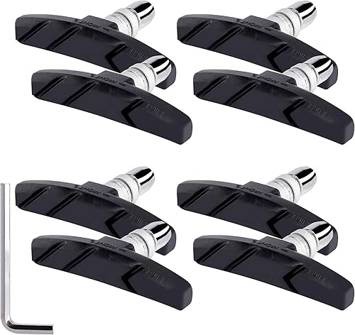 Pattini Freno V-Brake Pastiglie Freni Bici 70mm MTB con Dadi Esagonali Chiave Distanziali per Biciclette da Strada e Mountain Nero 4 Paio - Ysert