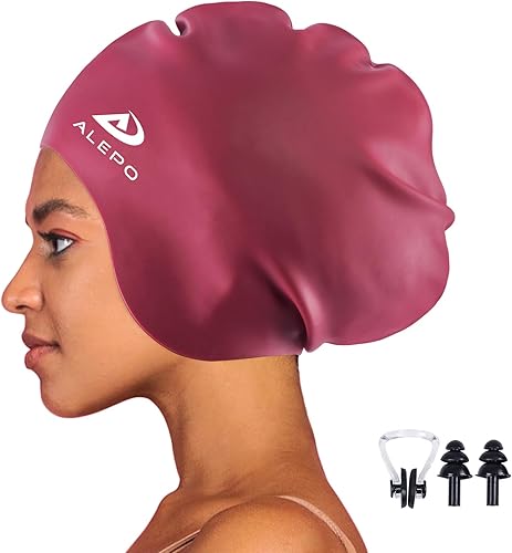 Alepo Cuffia da nuoto extra large per donne e uomini, in silicone resistente, per capelli lunghi con protezione per le orecchie, cuffia da nuoto unisex per adulti per capelli ricci lunghi e spessi e - Ysert