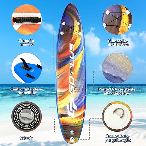 COSTWAY SUP Gonfiabile 335/320 cm, Stand Up Paddle Gonfiabile con Pinne, Leash, Pagaia, Pompa, Kit di Riparazione e Borsa, Carico Massimo 120 kg - Ysert
