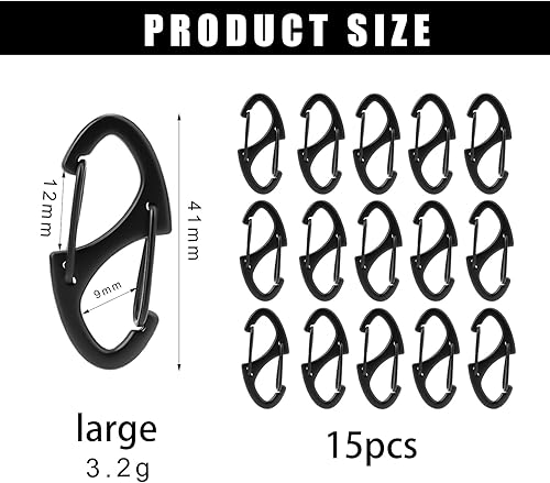 15 Pezzi Deterrente Antifurto con Clip per Cerniera, Moschettone a Forma di S Moschettone Portachiavi Moschettone a Forma di S per Campeggio Tenda Attività All'Aperto Sport (Nero) - Ysert