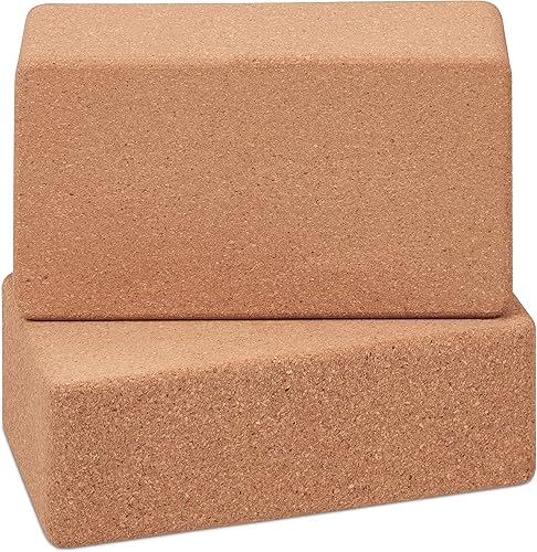 Relaxdays Mattoncini da Yoga. Set da 2 Blocchi in Sughero, Blocchetti per Esercizi, 12x22,5x7 cm, Antiscivolo, Marrone, 12 x 22.5 x 7 cm - Ysert