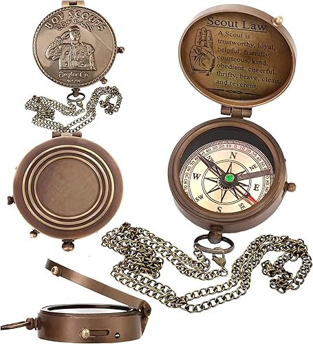 Bussola da scout per ragazzi e uomini, con incisione, con scatola in pelle, bussola da campeggio, idea regalo - Ysert