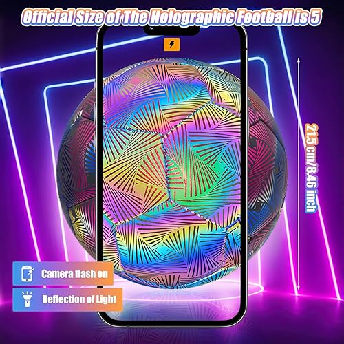 Calcio Riflettente olografico taglia 5, Pallone da calcio Riflettente pompa e borsa per il trasporto, Calcio Luminoso per ragazzi adulti giochi notturni all'aperto allenamento - Ysert