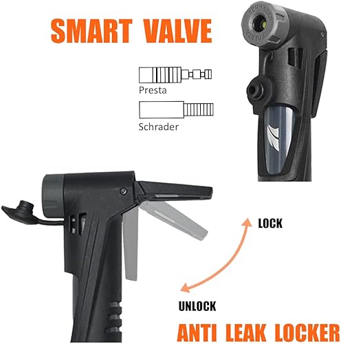 Mini-pompa per bici, portatile, pompa da telaio, 120 psi, alta pressione, valvola intelligente per Presta e Schrader - Ysert