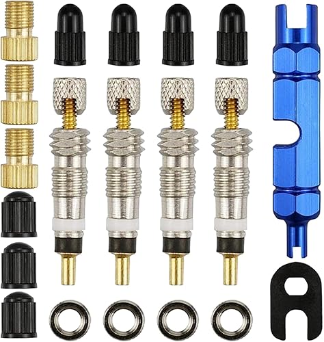 Set di 20 valvole francesi Presta, adattatore per valvola per bicicletta con chiave, inserto per valvola di ricambio per bicicletta, valvola per rimozione pneumatici, vite valvola, tappi per valvole - Ysert