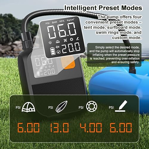 Pompa elettrica SUP da 25 PSI, pompa ad aria ad alta pressione, batteria da 8000 mAh con 6 ugelli e luce LED per barca gonfiabile, tavola da surf, materasso ad aria, galleggianti - Ysert