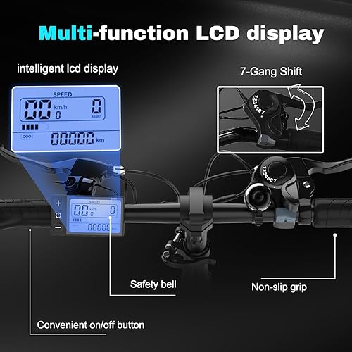 Bici elettrica per adulti Pieghevole Massimo 90 km (effetto ambientale) Batteria rimovibile 36V 12ah, sospensione anteriore della vettura. E-Bike per adulti da 20'. 7 -velocità - Ysert