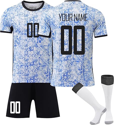 25/26 Set di Maglia da Calcio per Bambino Maglietta Calcio Personalizzata Ragazzi CalcioAllenamento con Il Tuo T-Shirt Nome e Numero con Pantaloncini e Calzettoni - Ysert