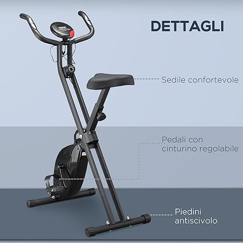 HOMCOM Cyclette Professionale con Resistenza e Altezza Regolabile, Cyclette Pieghevole in Acciaio e PP, 48x73x116 cm, Nera - Ysert
