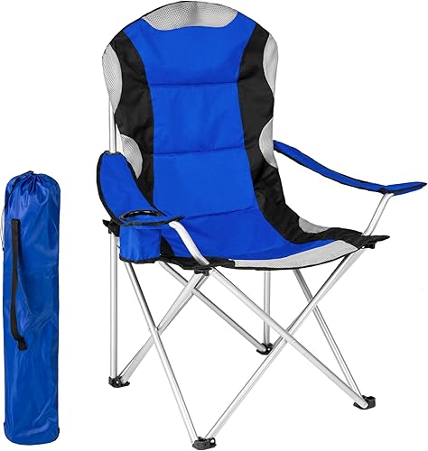 Sedia da Campeggio Pieghevole, Comoda Imbottitura, Sedia Relax con Tessuto a Rete per Ventilazione, Bracciolo con Porta Bevande Incorporato, Pratica Borsa Inclusa - Ysert