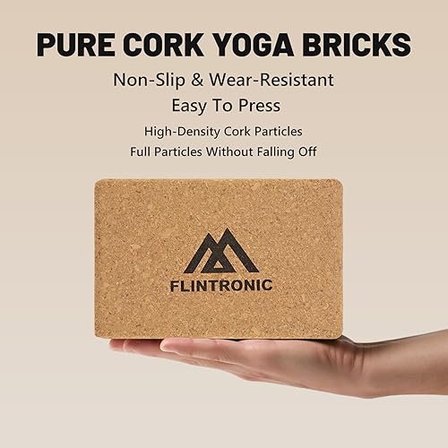 Flintronic Mattoncini Yoga Sughero 100% Naturale, 2 PCS Blocchi Yoga con Elastici Fitness, per Meditazione e Pilates, 22,5x14,5x7,5 CM - Ysert