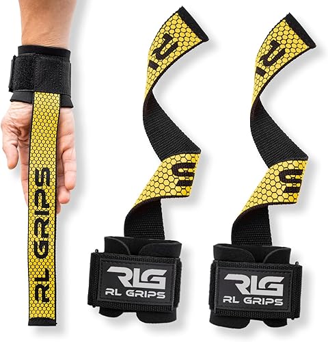 RL Grips® Straps Gym con Fasce per i Polsi per Il Sollevamento Pesi e Il Powerlifting - Fasce per la Schiena con Protezione per i Polsi - Maniglie da Palestra per Il Sollevamento Pesi - Ysert