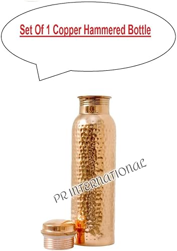 PR INTERNATIONAL Bottiglia d'acqua martellata in puro rame con coperchio, 900 ml - Ysert