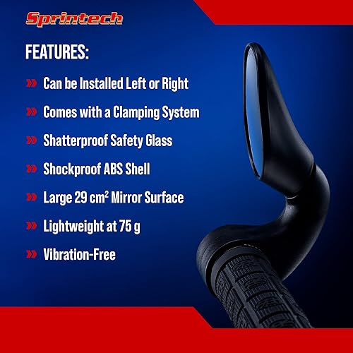 Specchietto Retrovisore Bici - City XL Specchietti Bici Con Vetro e Un Guscio ABS per Manubri Di Diametro 16-20mm - Leggero e Totalmente Aggiustabile per Mountain Bike, E-Bike, Scooter - Sprintech - Ysert