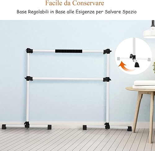 Barra Ginnastica Artistica in Metallo per Bambini, Sbarra da Danza Classica Regolabile in Altezza, con Cuscinetti Antiscivolo e Manopole, con Portata di 50 kg, 124,5 x 71 x 120 cm - Ysert