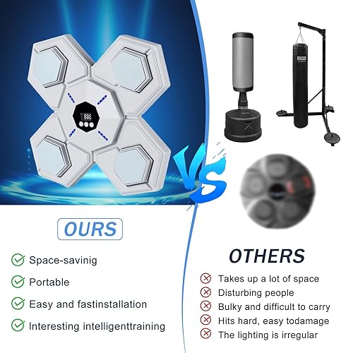 Macchina da Boxe Musicale, Intelligente Elettronica Boxing Machine Montato a Parete con Luce a LED, Bluetooth Elettronica Boxe Macchina da Parete con Guanti per Exercise, per Adulti e Bambini - Ysert