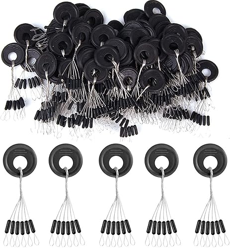 Tappo per pesca Bobber, 120 pezzi, 20 gruppi, set di perline in gomma nera, tappo per pesca e fagioli - Ysert