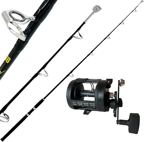 kit combo per la pesca in mare a traina costiera con canna da pesca e carrucola + mulello rotante con guidafilo frizione stella - Ysert