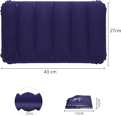 Cuscino Gonfiabile per Campeggio, Spiaggia e Escursioni Compatto e Ultraleggero Cuscino da Viaggio in Velluto Morbido, Blu 43x27 cm - Ysert