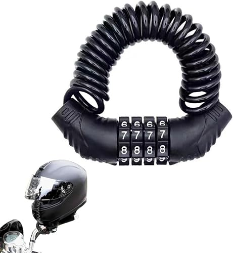 Lucchetto per bicicletta, 150 cm, 3,5 mm, 2 pezzi, in lega di zinco e PVC, con codice numerico a 4 cifre per casco da moto, casco da bicicletta, lucchetto da snowboard (nero) - Ysert