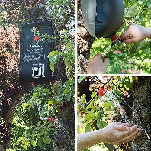 Navaris 2X Doccia Solare Campeggio Giardino - Serbatoio da 20L per Uso Esterno da Appendere - con Rubinetto soffione e Taschino - per Camping Spiaggia - Ysert