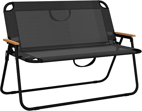 Outsunny Sedia da Campeggio Doppia 2 Posti, Divanetto Pieghevole in Acciaio e Tessuto Oxford Traspirante, 108x65x73 cm, Nero - Ysert