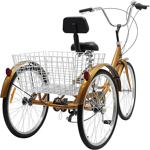 Bicicletta da carico da 24 pollici, 6 marce, triciclo pieghevole con cestino per la spesa, triciclo per adulti, bici con luce a LED, porta bicchiere - Ysert