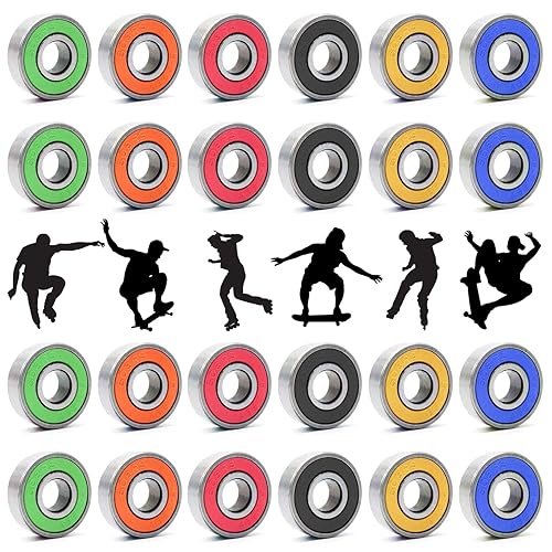 24 Cuscinetti per Skateboard 608RS, Ruote per Scooter ABEC-9, Cuscinetti di Ricambio in Metallo sigillati per Skateboard, Scooter e Pattini a rotelle (Nero, Blu, Rosso, Verde, Arancione, Giallo) - Ysert