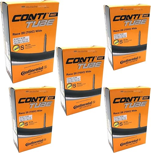 Continental Race 28 - Camere d'aria per bicicletta, 700 x 25-32c, con valvola Presta da 60 mm, confezione da 5, colore: Nero - Ysert