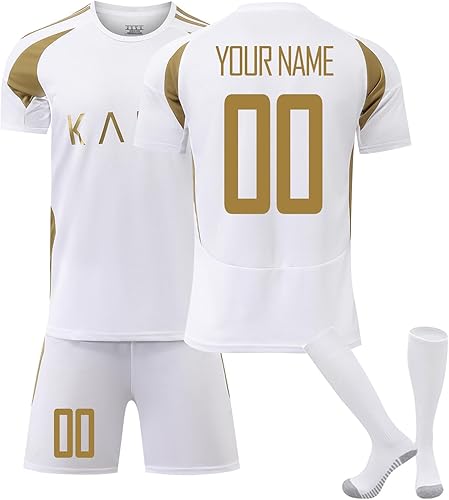 25/26 Set di Maglia da Calcio per Bambino Maglietta Calcio Personalizzata Ragazzi CalcioAllenamento con Il Tuo T-Shirt Nome e Numero con Pantaloncini e Calzettoni - Ysert