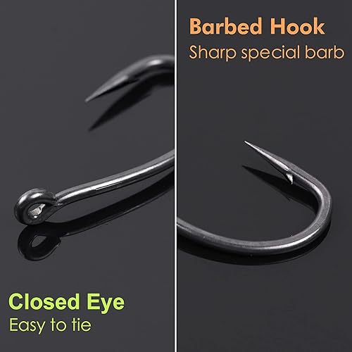 Set di Ganci da Pesca alla Carpa, 160 pezzi con Gambo Curvo/Ampio Gape per Carpa, Accessori da Pesca in Teflon con Gancio in Plastica, Dimensioni 2, 4, 6, 8, 10 - Ysert