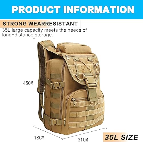 Zaino tattico 35L in Oxford 900D resistente e idrorepellente. Capienza 3 giorni, sistema MOLLE, perfetto per trekking e campeggio. - Ysert