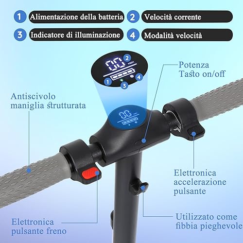 Monopattino elettrico per bambini 6-12 anni, motore 80W, velocità 6/12 km/h, autonomia 8 km, capacità 50 kg, display LED & luci arcobaleno, monopattino pieghevole per bambini - Ysert