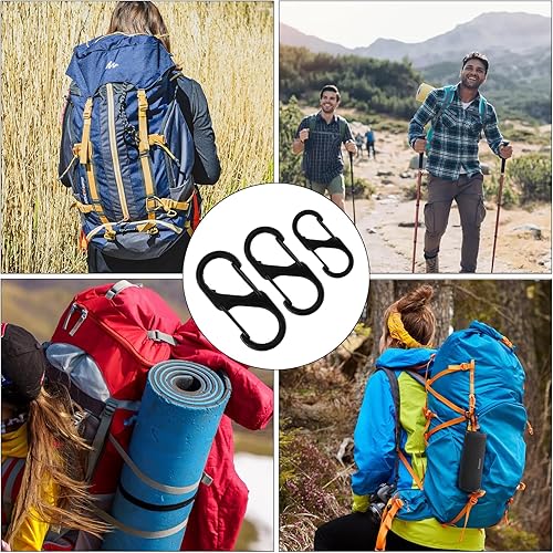 60 moschettoni a S, 50 mm/40 mm/32 mm, in metallo antifurto, doppio moschettone per campeggio, escursioni, chiavi (nero) - Ysert