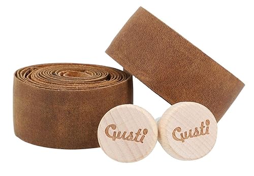 Gusti Nastro manubrio in pelle - Adri V. Misura 157 cm Vera pelle con sughero Cinturino in pelle Nastro adesivo Accessori per biciclette Manubrio per bicicletta Pelle marrone - Ysert