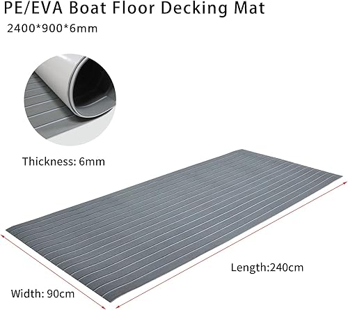 EVA Teak Sintetico Marino Pavimenti,240 * 90 * 0.6cm schiuma Tappetino per Barca Tappeto antiscivolo con retro adesivo per barche e kayak, RV, decorazioni per yacht,ecc (Grigio chiaro su bianco) - Ysert