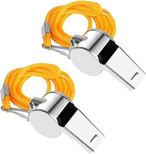 Confezione da 2 Fischietti Sportivi in Acciaio Inox con Cordino, Fischietti dal Suono Forte E Chiaro Ottimi per Allenatori, Arbitri E Ufficiali di Gara - Ysert