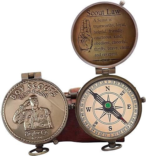 Bussola da scout per ragazzi e uomini, con incisione, con scatola in pelle, bussola da campeggio, idea regalo - Ysert