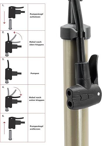 Pompa ad aria con manometro | Pompa per bicicletta per tutte le valvole – valvola Dunlop – valvola francese – valvola auto | Pompa da terra 11 bar/160 psi - Ysert