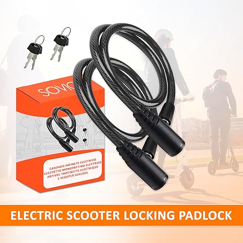Lucchetto monopattino elettrico doppia sicurezza 2 pezzi cavo in acciaio resistente 60 cm serratura a chiave avanzata sicuro robusto pratico facile da riporre nero - Ysert