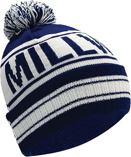 Millwall - Berretto con pompon 'No One Likes Us', colore: blu navy e bianco, Blu, Taglia unica - Ysert