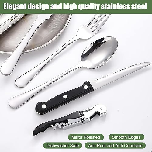 Set di Posate da Campeggio 13 pezzi, Borsa per Utensili da Campeggio in Acciaio inossidabile con Cucchiaio Posate Pinza Apribottiglie Piatto da Campeggio in Acciaio Inox kit Posate da Viaggio - Ysert