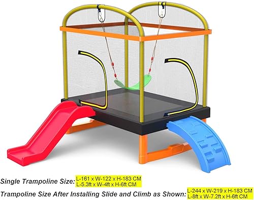 Trampolino Quadrato Con Scivolo E Scala Per Arrampicarsi, Include Rete Di Sicurezza, Tappetino, Altalena, Trampolino Da Giardino Per Uso Interno Ed Esterno, Regalo Di Compleanno Per Bambini - Ysert