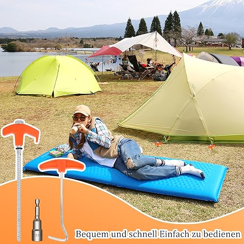 Set di 10 picchetti a vite, in acciaio, da campeggio, da 20 cm, per campeggio e attività all'aperto, picchetti a vite per terreni duri, foreste, prati, erba - Ysert