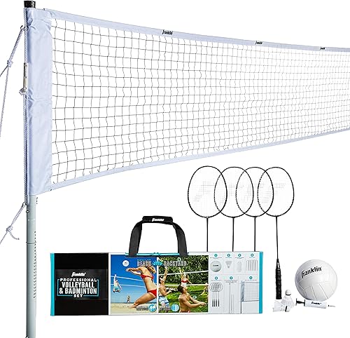Franklin Sports - Set da pallavolo + Badminton, da Cortile + Beach Volley + Rete da Badminton con Racchette, Uccellini, pallavolo + Borsa Portatile - Ysert