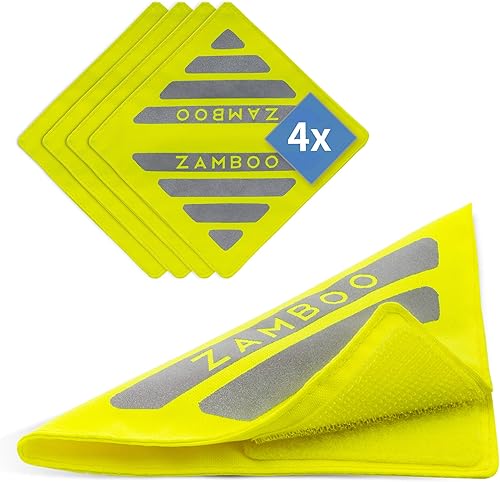 Set Universale di Bande Catarifrangente Passeggino - 4 riflettori Chiusura a Strappo - Adatti a carrozzine e Altro - Giallo Fluorescente - Ysert