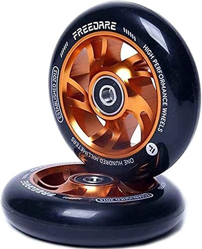 FREEDARE Pro Stunt - Ruote per scooter da 100 mm, cuscinetti a sfera ABEC 7, 89 A, Super Rebound, in poliuretano, 2 pezzi (arancione) - Ysert