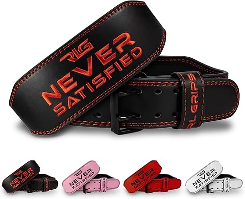 RL Grips® Cintura da Palestra in Pelle per Bodybuilding - Supporto Lombare Imbottito in Pelle per Sollevamento Pesi, Sollevamento Pesi Olimpico e Fitness - Ysert