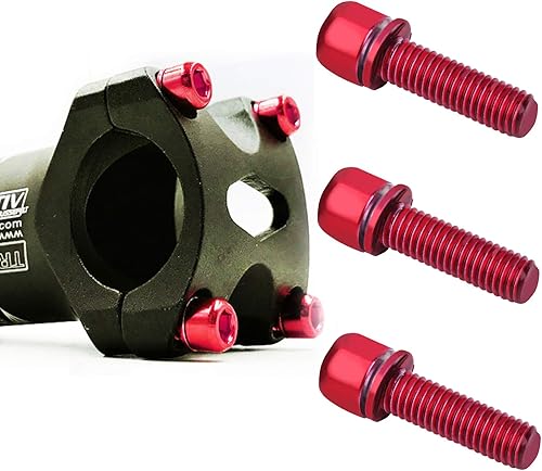 Viti in Lega di Titanio Bici in Lega di Titanio Vite da Bicicletta con Rondelle Bulloni Fissi per Mountain Bike Bulloni Conici in Lega M5 x 18 mm per Attacco Manubrio MTB in Lega, Rosso 6 Pezzi - Ysert