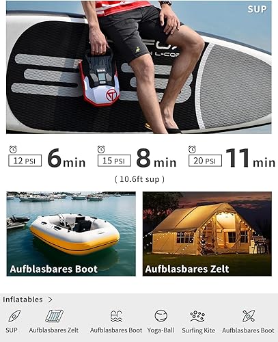PaddleBoard Pump, pompa elettrica ad aria a doppio stadio per SUP, connessione DC 12V per auto con spegnimento automatico, per Paddle Board, Kayak, Barca - Ysert
